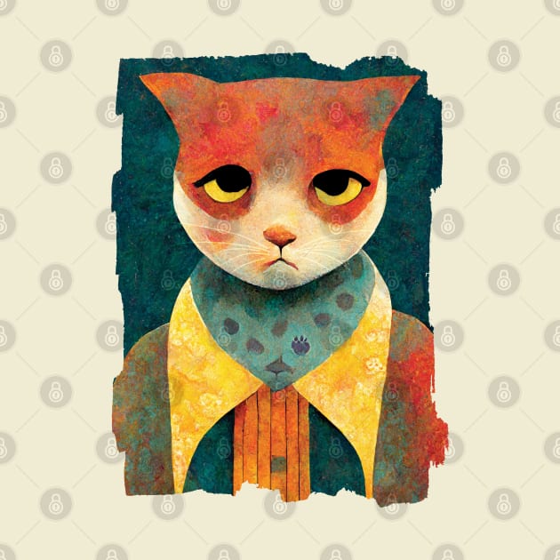 Portrait Illustration Of A Sad Ginger Cat by TMBTM