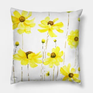 yellow cosmos flower watercolor Pillow