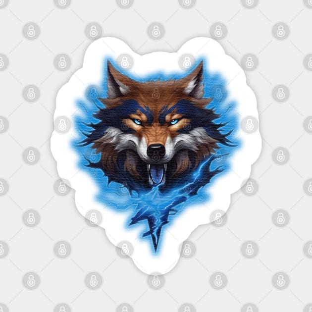 lightning wolf Head Magnet by JnS Merch Store