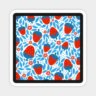 strawberry seamless pattern with blue and red colors Magnet