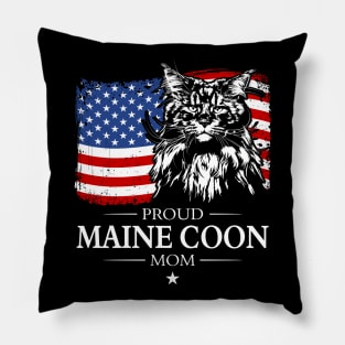 Proud Maine Coon Mom American Flag patriotic cat Pillow