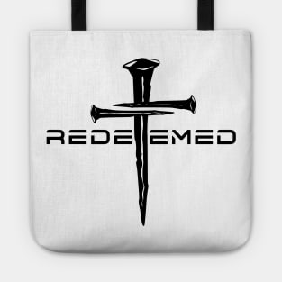 Redeemed Black 3 Nail Cross, Unisex Christian Cotton T-Shirt, Stylish Black Imagery, Trendy Spiritual Shirt, Christian Apparel, Comy, Soft Tote