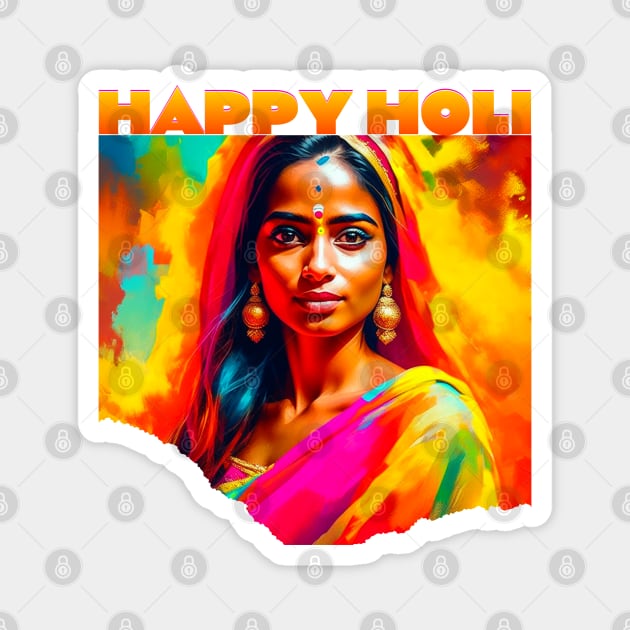 Happy Holi Beautiful Woman Magnet by HolidayBug