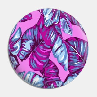 Tropical Leaves Of Banana and Monstera Blue Pink Cut Out Pin