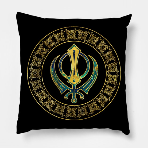 Gold and Marble Khanda symbol Pillow by Nartissima