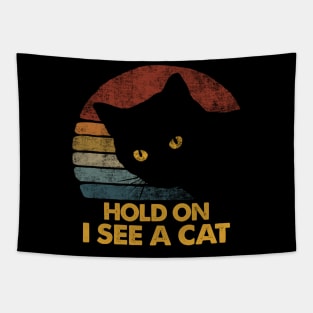 Hold On I See A Cat Vintage Black Cat Lover Tapestry