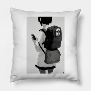 Girl with Backpack Pillow