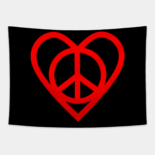 Love And Peace Sign Red Tapestry