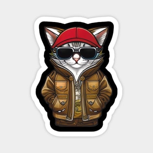 Cool Cartoon Cat in Jacket, Cap, and Sunglasses Magnet