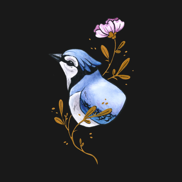 Disover Blue Jay and his Purple Flower - Bird Art - T-Shirt