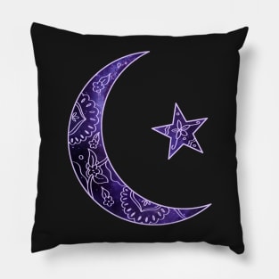 Mandala crescent moon and star space pattern Pillow