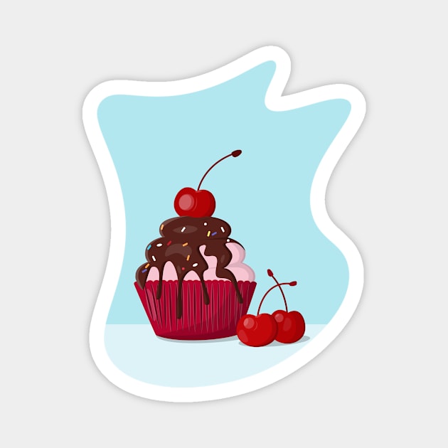 Cupcake with cherry and chocolate Magnet by Ang_a_se