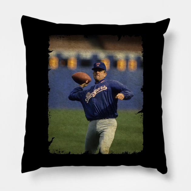 Nolan Ryan Playing NFL Pillow by SOEKAMPTI