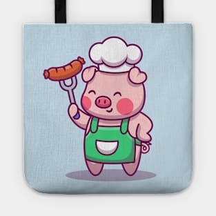 Cute Chef Pig Holding Sausage Tote