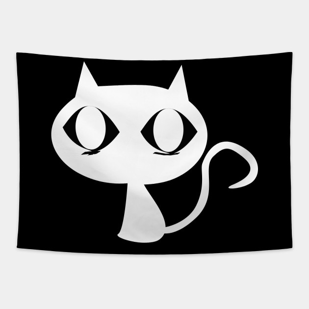 Silhouette Of A Cat With A Big Head Cat Tapestry Teepublic