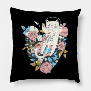 Cute Cat Austronaut Dreamer with Flowers Pillow