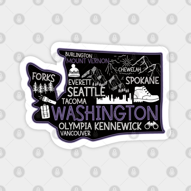 Mount Vernon Washington cute map Tacoma Seattle Kennewick Spokane Magnet by BoogieCreates