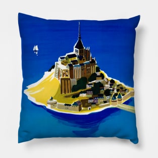 Vintage Travel Poster France Mont Saint Michel Pillow