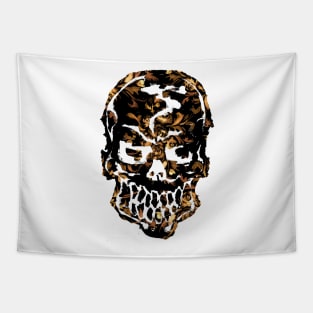 Black and Golden Flowers Skull Tapestry