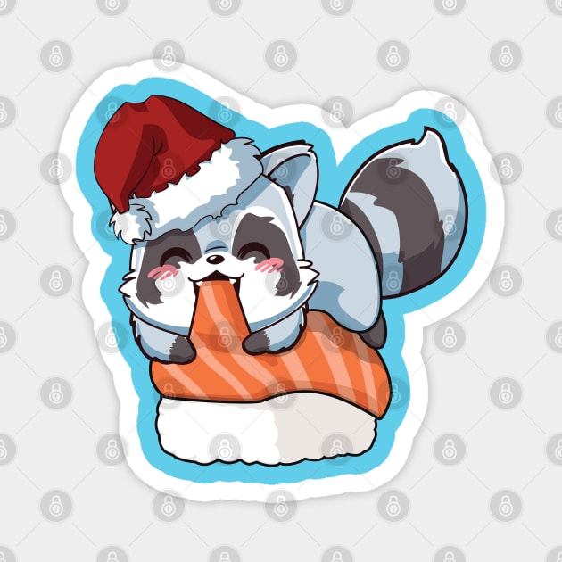 Racoon Salmon Sushi Christmas Magnet by Myanko