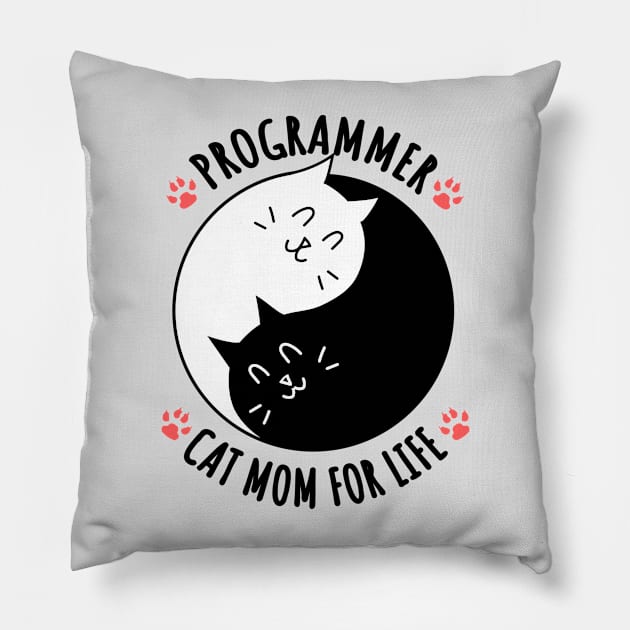 Programmer Cat Mom For Life Quote Pillow by jeric020290