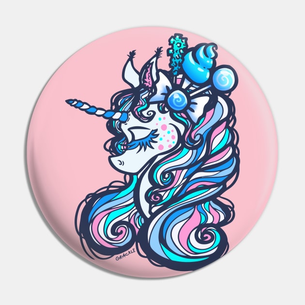 Blue Sugar Rush Unicorn Pin by Jan Grackle