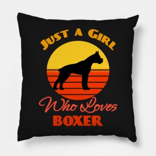 Just a Girl Who Loves Boxer Dog puppy Lover Cute Sunser Retro Funny Pillow