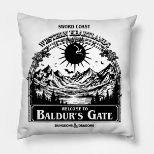 Welcome to Baldur's gate Black and White Pillow