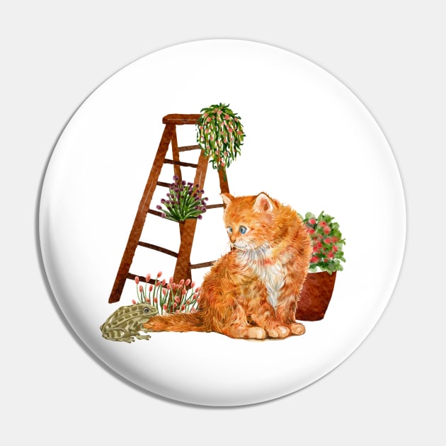 Cat and Frog in the Garden Pin by HoldenFamilyDesigns