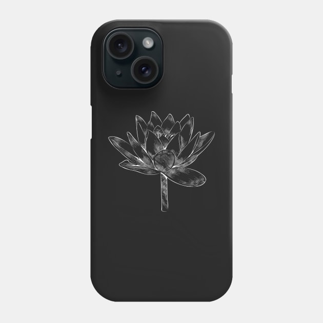 White lotus flower on black background Phone Case by ZenNature