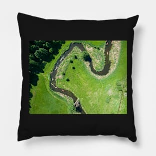 Aerial view of canoes on Rospuda river on a sunny day Pillow