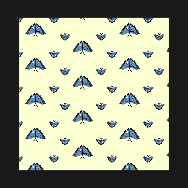Morpho menelaus blue butterfly pattern yellow background by Kirovair