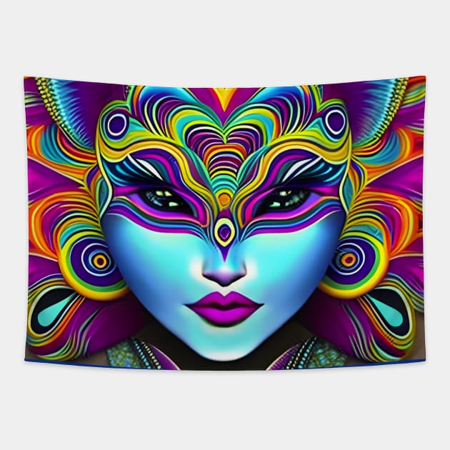 Catgirl DMTfied (9) - Trippy Psychedelic Art Tapestry by TheThirdEye