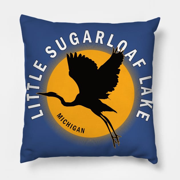 Little Sugarloaf Lake in Michigan Heron Sunrise Pillow by BirdsEyeWorks