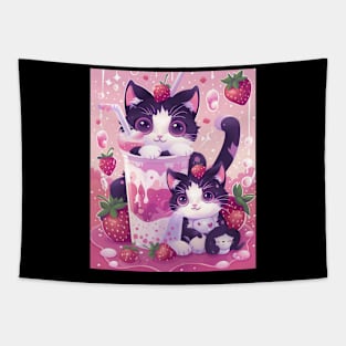 Cat Strawberry Artwork Tapestry