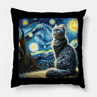 American Wirehair Starry Night Inspired - Artistic Cat Pillow