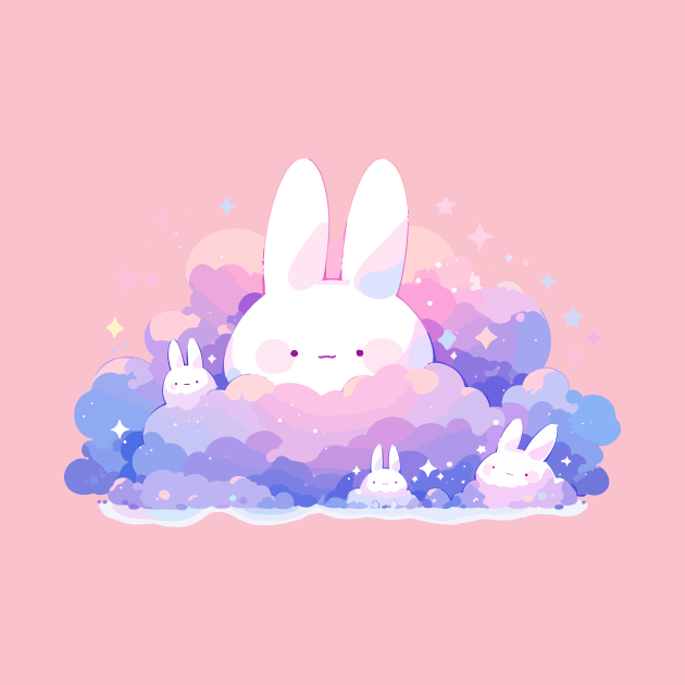 Cuddly Fluffy Baby Bunnies In The Purple Sky by Kawaii Kingdom