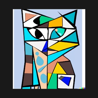 Cubism Style Abstract Cute Cat Named Kitty Fine Art Painting 5 T-Shirt