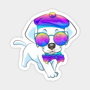 Labrador Retriever dog in sunglasses, bow and beret Magnet