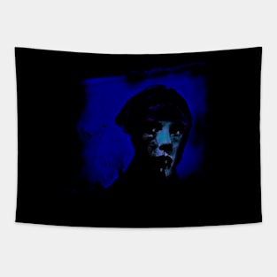 Woman or beautiful man. Like in night dream. Dark, dim, blue. So cool. Tapestry