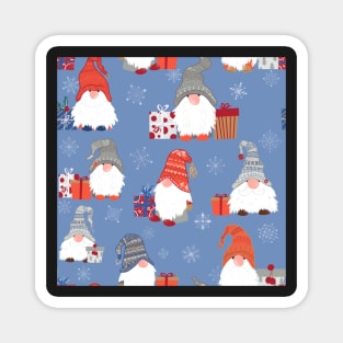 Christmas Gnomes with Snowflakes and Presents on Pale Blue Magnet