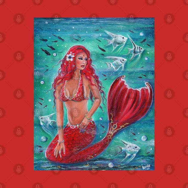 Red mermaid Vivian with tropical fish by Renee Lavoie by ReneeLLavoie