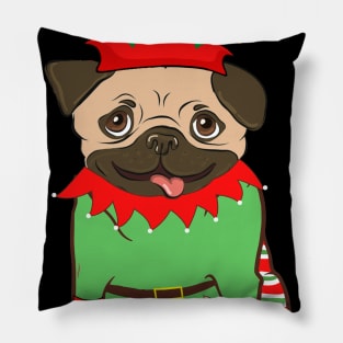 Pug In Elf Costume Christmas Pillow