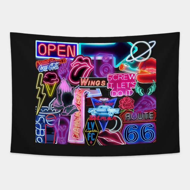 neon sign collage Tapestry by morgananjos