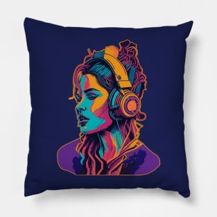 Girl with headphones - Abstract art Pillow