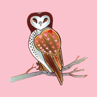 Barn Owl and Hearts Perched on Branch T-Shirt