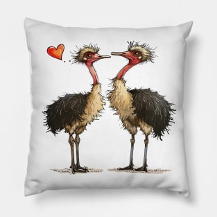 Valentine Cartoon Ostrich Couple Pillow