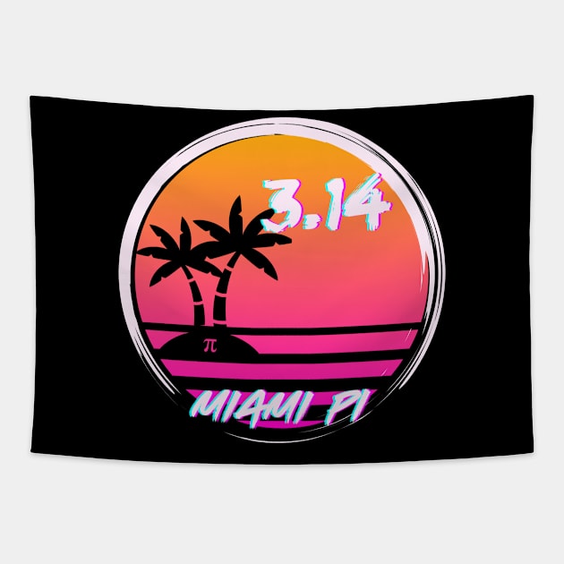 Pi Vaporwave Sunset 80s Pink and Orange 3.14 Miami Pi Tapestry by Lyrical Parser