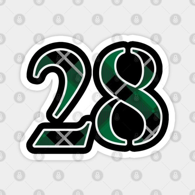 28 Sports Jersey Number Green Black Flannel Magnet by Design_Lawrence