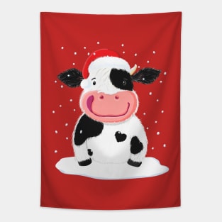 Happy Holstein Cow In The Christmas Snow Tapestry
